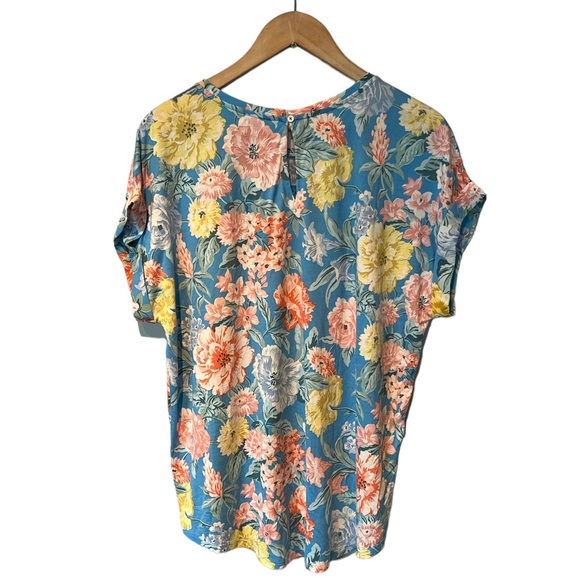 Loft blue vintage floral lattice cutout blouse Large - Picture 2 of 5